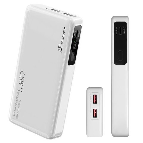 Power bank Konfulon A25Q, 20000 мАч, 65 Вт, белый, Power Delivery PD , pass through charging