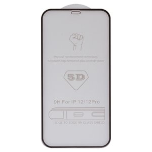 Захисне скло для Apple iPhone 12, iPhone 12 Pro, сумісне з чохлом, Full Glue, без упаковки , чорний, шар клею нанесений по всій поверхні