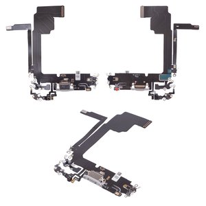 Шлейф для iPhone 15 Pro Max, конектора зарядки, білий, з мікрофоном, High Copy