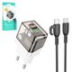 Мережевий зарядний пристрій Borofone BA80A, 20 Вт, Quick Charge, Power Delivery (PD), чорний, прозорий, з кабелем USB тип-C до USB тип-C, 2 порта, #6941991105173