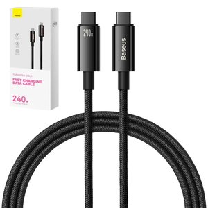 USB кабель Baseus Tungsten Gold, 2xUSB тип C, 200 см, 240 Вт, черный, в нейлоновой оплетке, #CAWJ040101