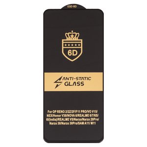 Захисне скло ESD 6D для Realme 6, 6i, 6s, 7 Global ; Oppo F11 Pro, Reno2, Reno2 Z; Samsung A115 Galaxy A11, M115 Galaxy M11, сумісне з чохлом, Full Glue, Anti Static, без упаковки , чорний