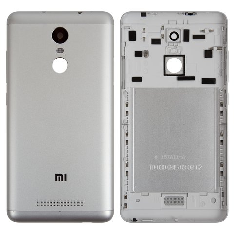 Housing Back Cover compatible with Xiaomi Redmi Note 3 Pro, silver, black, with side button, Original PRC , 2015116, 2015161 