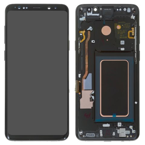 LCD compatible with Samsung G965 Galaxy S9 Plus, black, with frame, original change glass  , midnight black 
