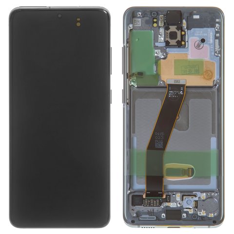 LCD compatible with Samsung G980 Galaxy S20, G981 Galaxy S20 5G, gray, with frame, Original PRC , cosmic grey 