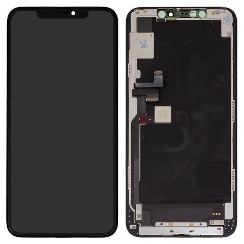 LCD compatible with iPhone 11 Pro Max, black, with frame, change glass, with camera and proximity sensor plastics 