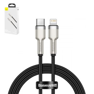 Cable USB Baseus Cafule Series Metal, USB tipo C, Lightning, 200 cm, 20 W, negro, con revestimiento de nylon, #CATLJK B01