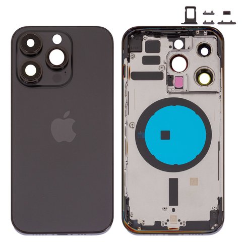 Housing compatible with iPhone 14 Pro, black, with SIM card holders, with side button, Original PRC , EU Version, space black 