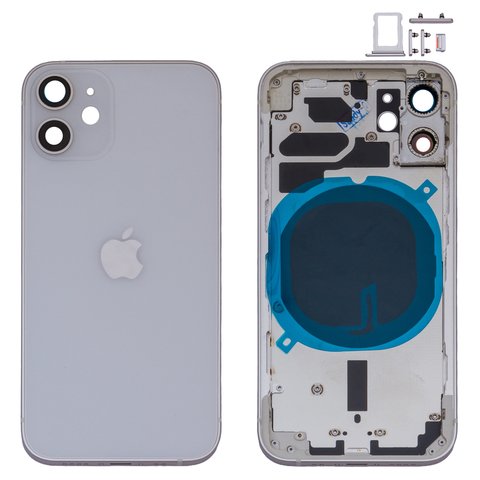Housing compatible with iPhone 12 mini, white, with SIM card holders, with side button, HC, white 