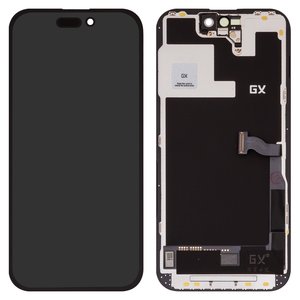 Pantalla LCD puede usarse con iPhone 14 Pro, negro, con marco, HC, sin microchip, OLED , OEM hard