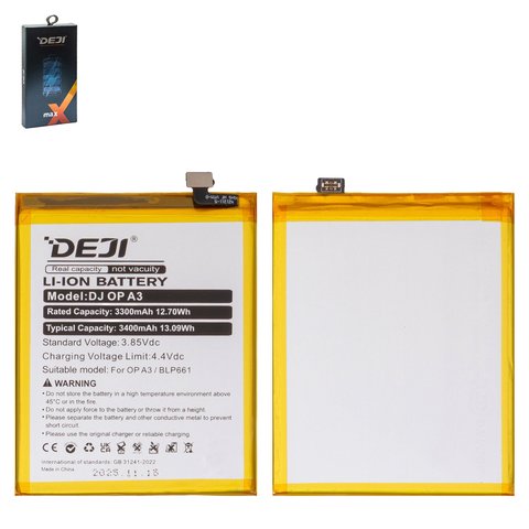 Batería Deji BLP661 puede usarse con Oppo A3 2018  CPH1837 , F7, Li ion, 3.85 V, 3400 mAh