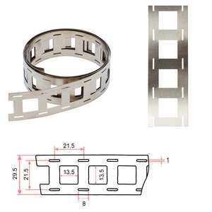 Стрічка нікелева для зварювання акумуляторів 21700 2P, 0,3 мм, 21,5 мм, 1 м, нікельована сталь