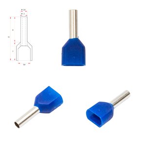 Наконечник TE1008, для 2х проводів, трубчастий, ізольований, синій, 10 шт., 1 мм², 8 мм