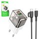 Сетевое зарядное устройство Borofone BA80A, 20 Вт, Quick Charge, Power Delivery (PD), черный, прозрачный, c кабелем USB тип-C к Lightning для Apple, 2 порта, #69419911105166