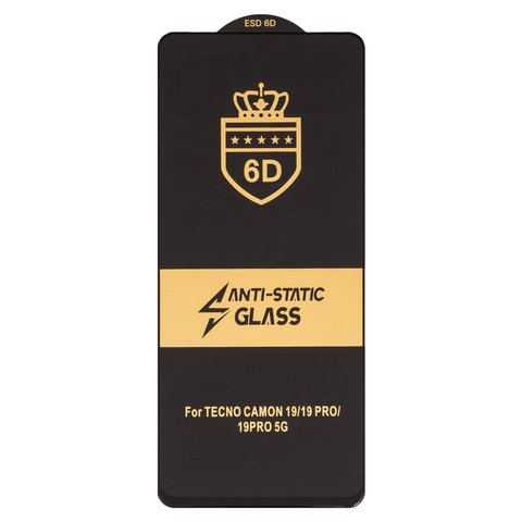 Защитное стекло ESD 6D для Tecno Camon 19, совместимо с чехлом, Full Glue, Anti Static, без упаковки , черный