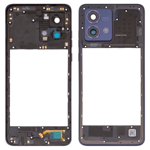Средняя часть корпуса для Motorola Moto G84, синяя, со стеклом камеры